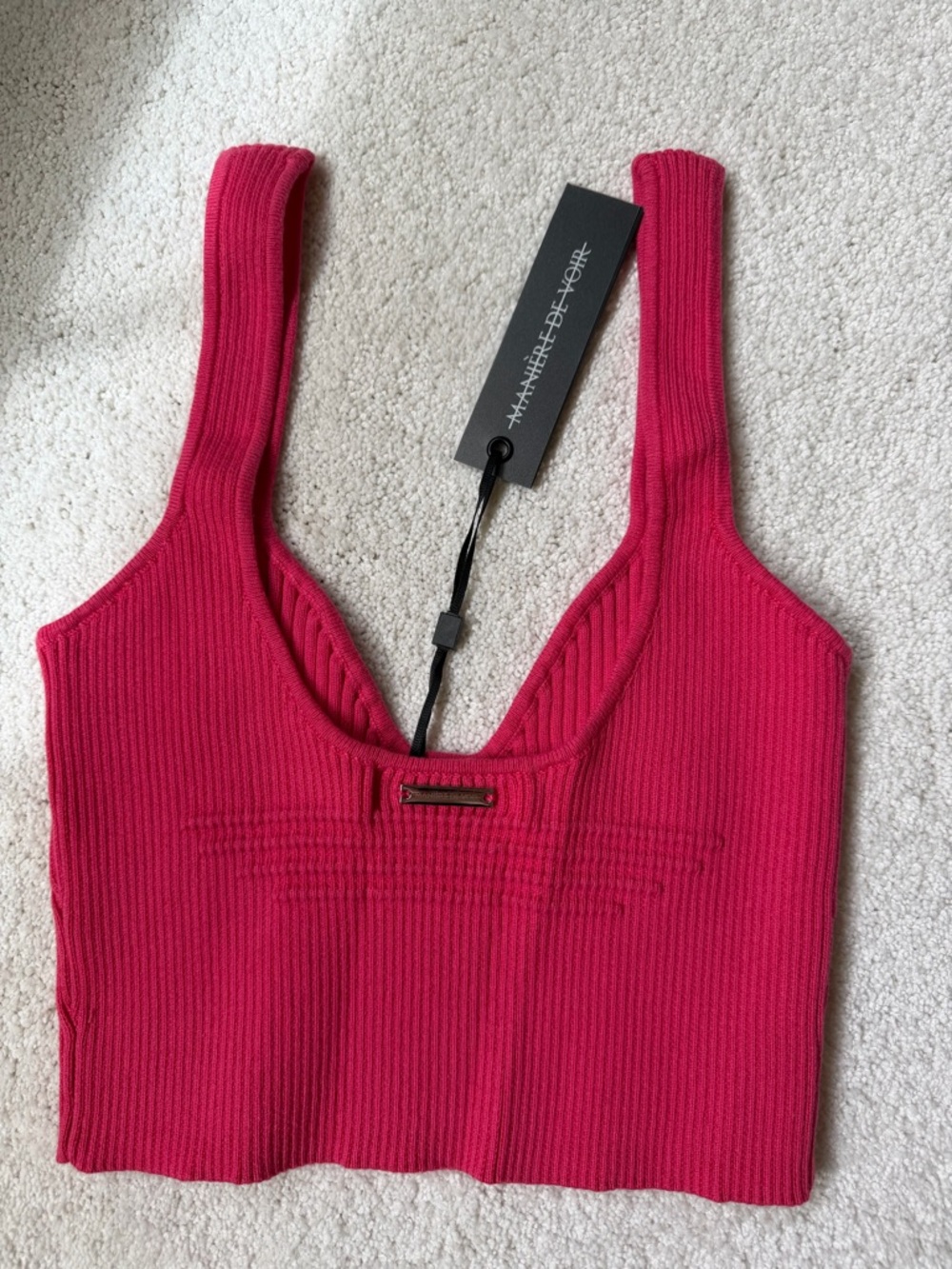 Maniere de Voir Pink Ribbed Knit Crop Tank with Tag - Picture 2 of 3